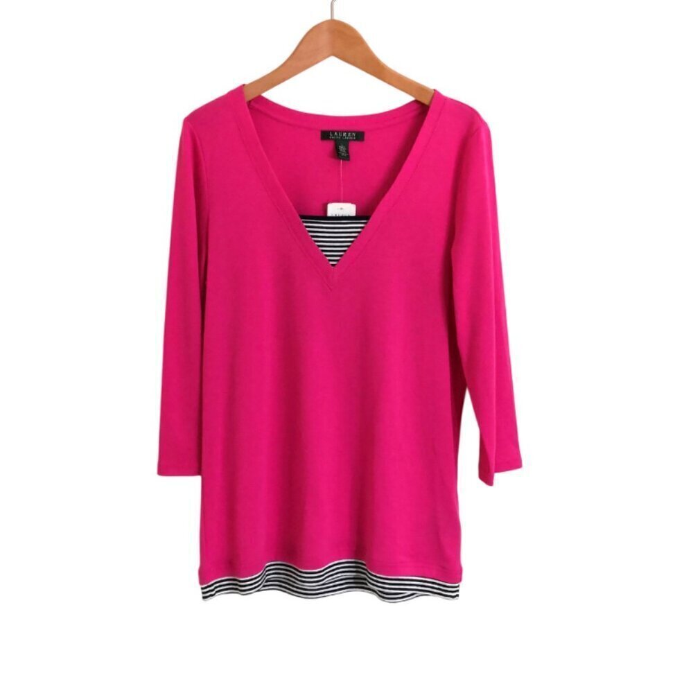 LRL 100% Cotton Long Sleeve‎ Top Peony Pink/Barbie Pink Size L